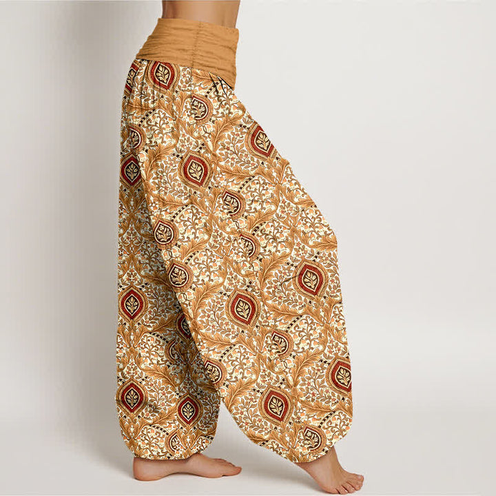Buddha Stones Pantalones harem de mujer con cintura elástica, estampado paisley de rombos y algodón puro para mujer. - image 7