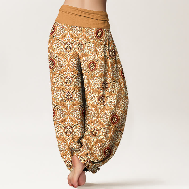Buddha Stones Pantalones harem de mujer con cintura elástica, estampado paisley de rombos y algodón puro para mujer. - image 8