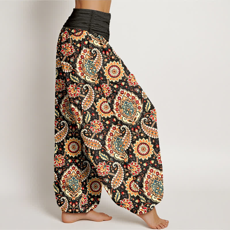 Buddha Stones Pantalones harem de algodón con estampado bohemio de mandala y cachemir para mujer, con cintura elástica. - image 1