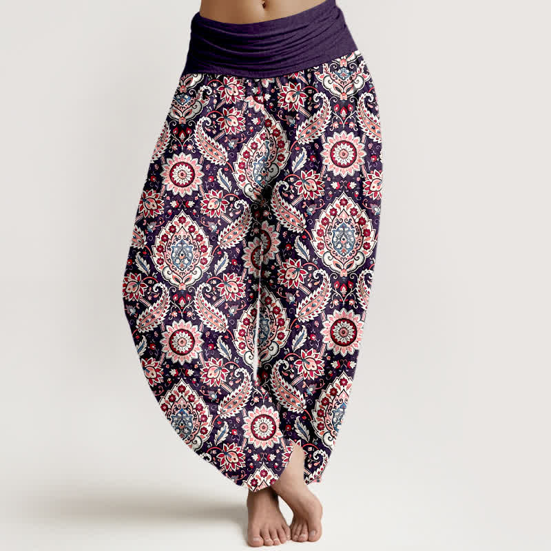 Buddha Stones Pantalones harem de algodón con estampado bohemio de mandala y cachemir para mujer, con cintura elástica. - Púrpura - US16，UK/AU20，EU48 (3XL) - image 6