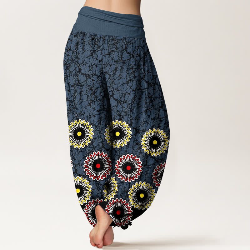Buddha Stones Pantalones harem de mujer con cintura elástica y estampado floral de algodón puro. - image 2