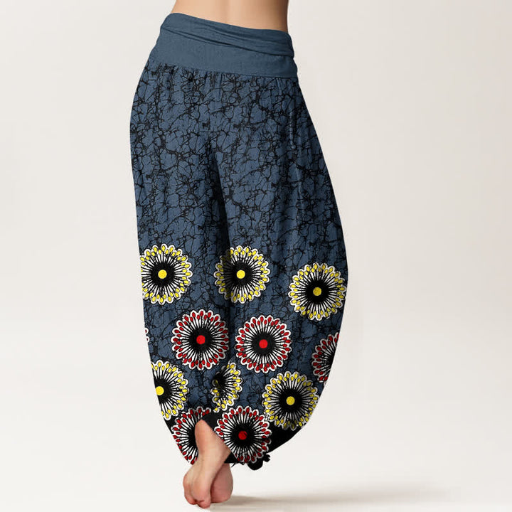 Buddha Stones Pantalones harem de mujer con cintura elástica y estampado floral de algodón puro. - image 2