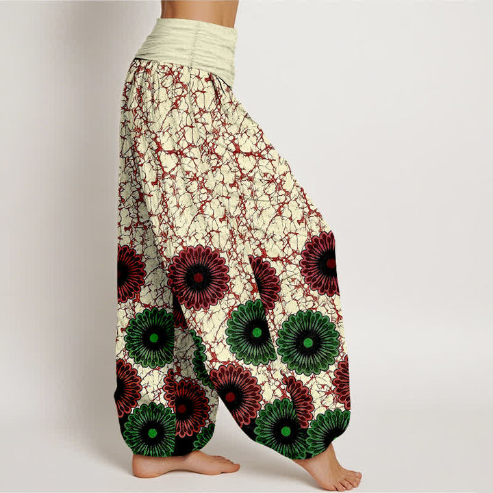 Buddha Stones Pantalones harem de mujer con cintura elástica y estampado floral de algodón puro. - image 7