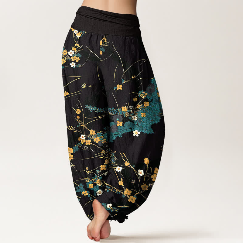 Buddha Stones Pantalones harem de algodón puro con estampado floral y cintura elástica para mujer. - image 2