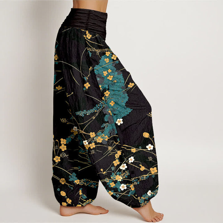 Buddha Stones Pantalones harem de algodón puro con estampado floral y cintura elástica para mujer. - image 1
