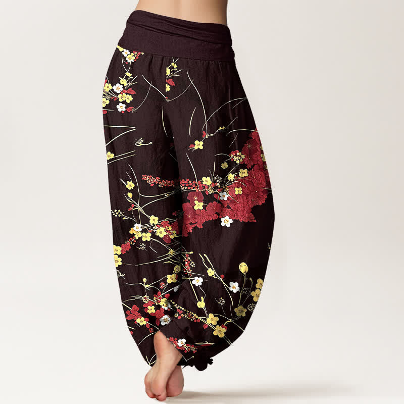 Buddha Stones Pantalones harem de algodón puro con estampado floral y cintura elástica para mujer. - image 5