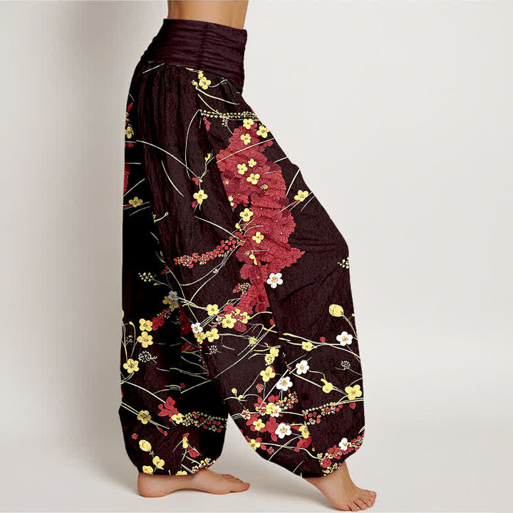 Buddha Stones Pantalones harem de algodón puro con estampado floral y cintura elástica para mujer. - image 4