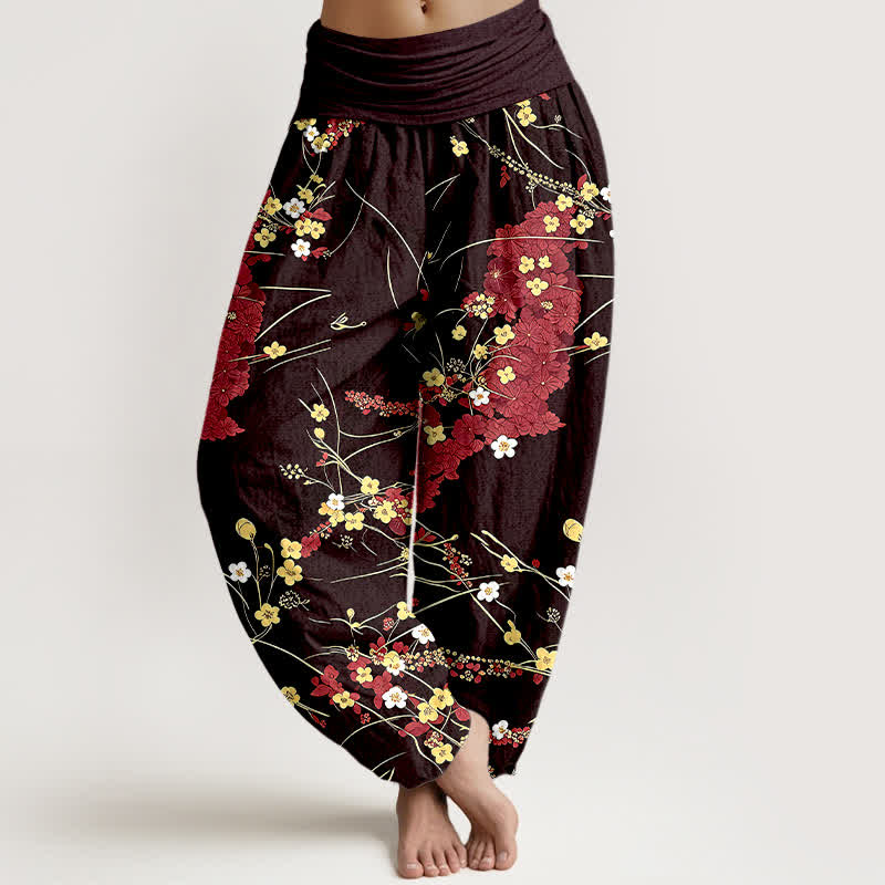 Buddha Stones Pantalones harem de algodón puro con estampado floral y cintura elástica para mujer. - Ladrillo refractario - US16，UK/AU20，EU48 (3XL) - image 3