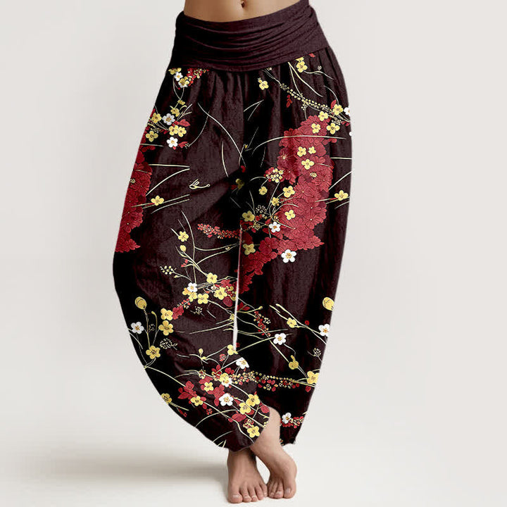 Buddha Stones Pantalones harem de algodón puro con estampado floral y cintura elástica para mujer. - Ladrillo refractario - US16，UK/AU20，EU48 (3XL) - image 3