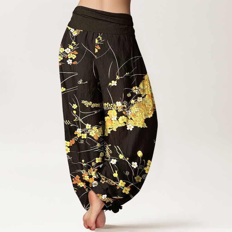 Buddha Stones Pantalones harem de algodón puro con estampado floral y cintura elástica para mujer. - image 8