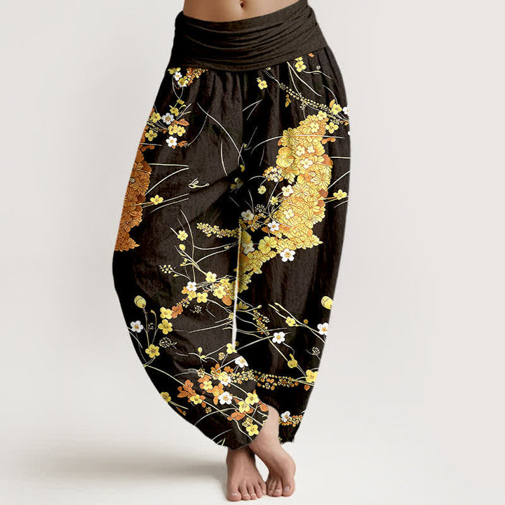 Buddha Stones Pantalones harem de algodón puro con estampado floral y cintura elástica para mujer. - Oro - US16，UK/AU20，EU48 (3XL) - image 6