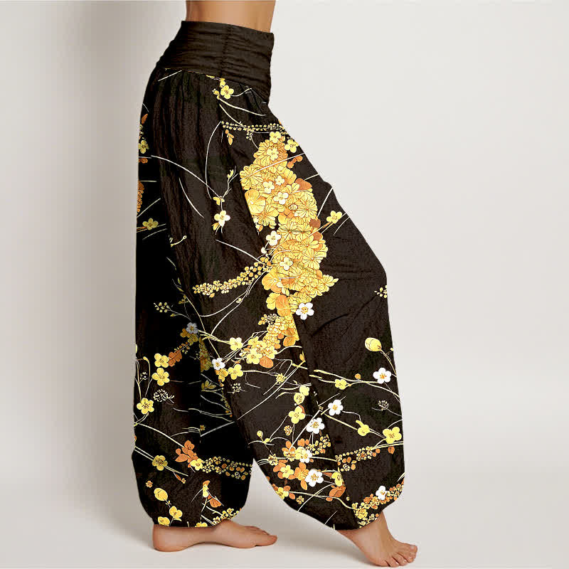 Buddha Stones Pantalones harem de algodón puro con estampado floral y cintura elástica para mujer. - image 7