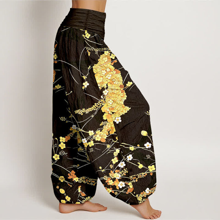 Buddha Stones Pantalones harem de algodón puro con estampado floral y cintura elástica para mujer. - image 7
