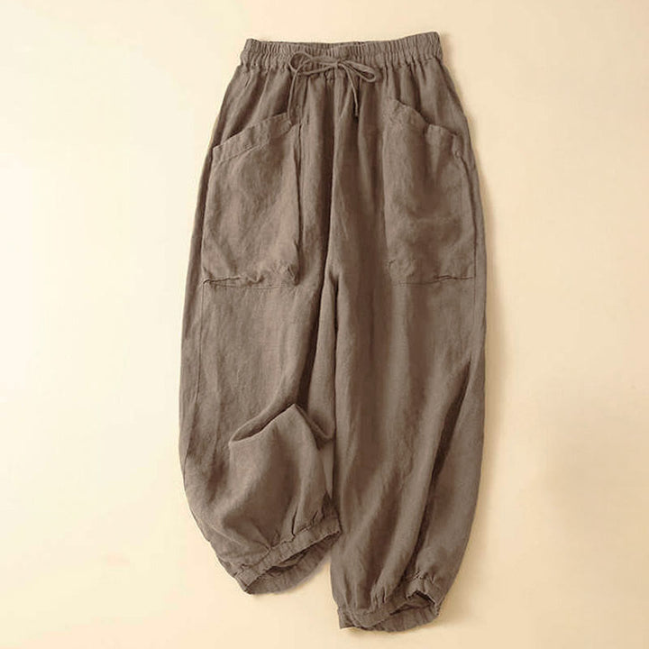 Pantalones capri de algodón estilo harén con bolsillos para mujer Buddha Stones Commute - Broncearse - US8-10，UK/AU12-14，EU40-42 (2XL) - image 0
