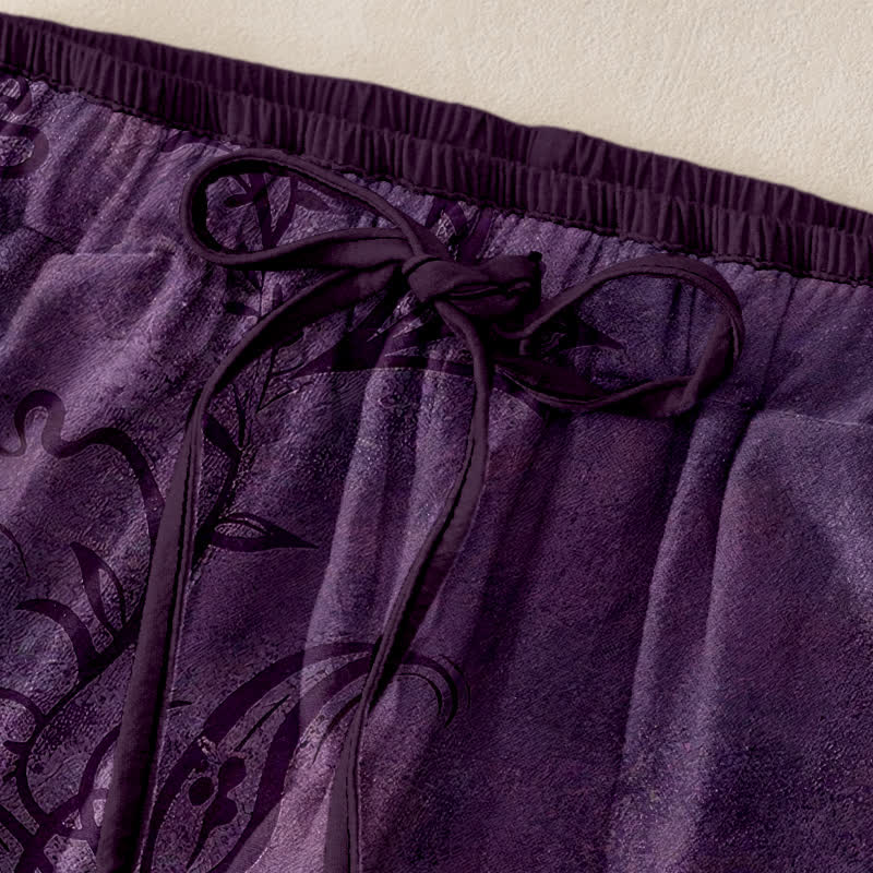 Buddha Stones Pantalones de mujer de terciopelo de algodón con estampado de enredaderas y cintura elástica con bolsillos. - image 2