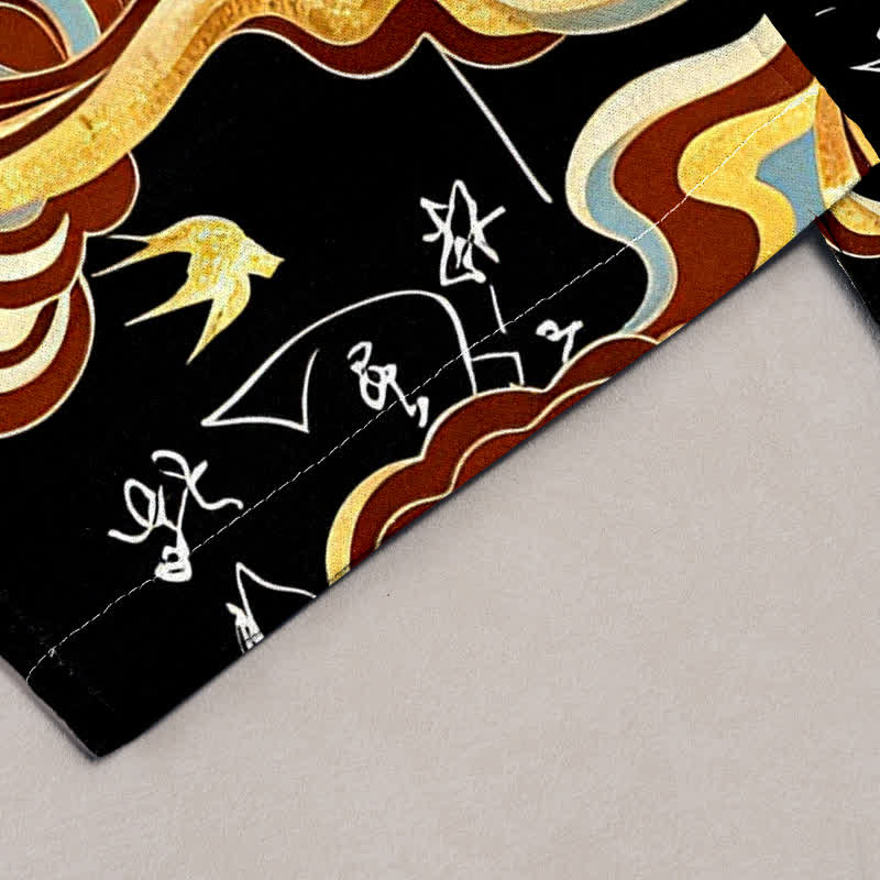 Buddha Stones Pantalones de mujer de algodón puro con estampado de caligrafía oriental de nubes y cintura elástica con bolsillos. - image 1