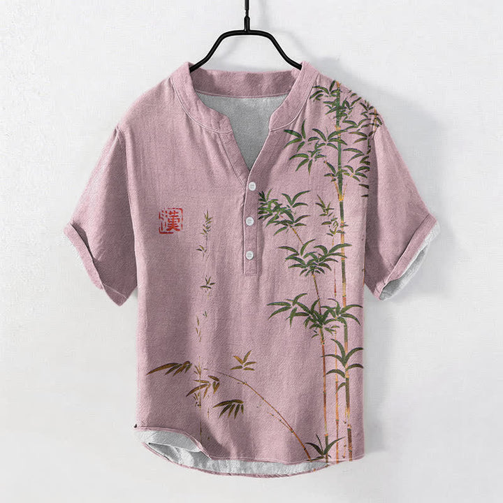 Buddha Stones Camisa de manga corta con medio botón para hombre, de algodón y bambú, con estampado de lavado a la tinta. - rosa claro - US/UK/AU50, EU60 (5XL) - image 3