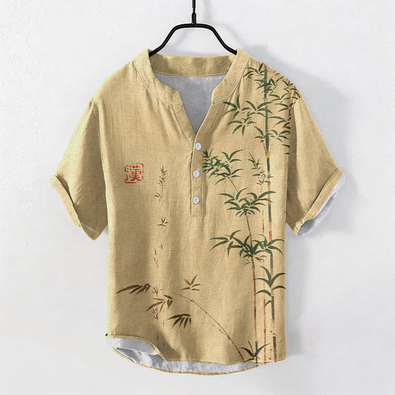 Buddha Stones Camisa de manga corta con medio botón para hombre, de algodón y bambú, con estampado de lavado a la tinta. - BurlyWood - US/UK/AU50, EU60 (5XL) - image 5