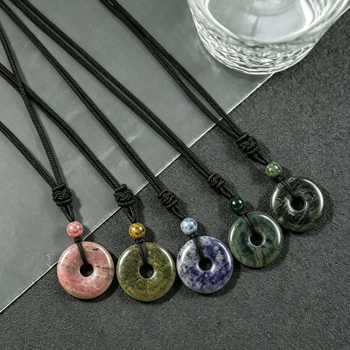 Buddha Stones Collar con hebilla de la paz y ágata gris rodonita natural - image 15