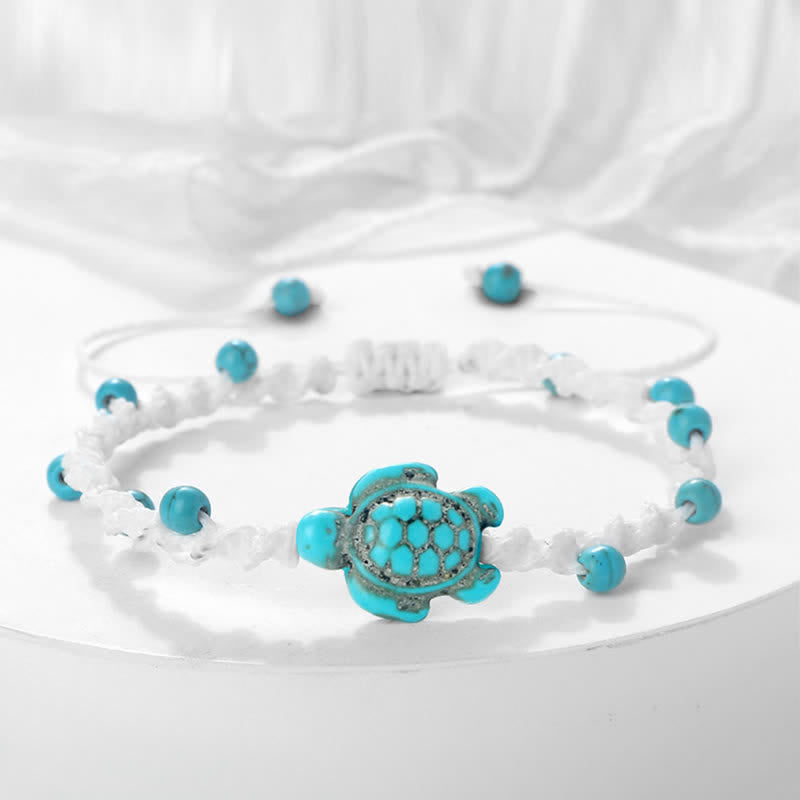 Buddha Stones Pulsera protectora de cuerda trenzada con diseño de tortuga turquesa - Cuerda blanca - image 14