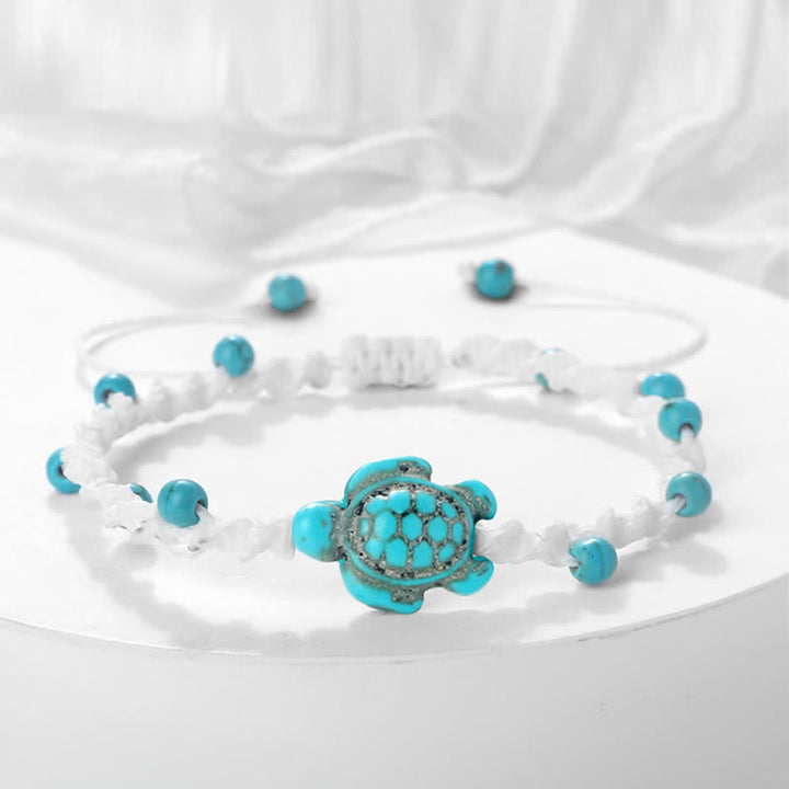Buddha Stones Pulsera protectora de cuerda trenzada con diseño de tortuga turquesa - Cuerda blanca - image 14
