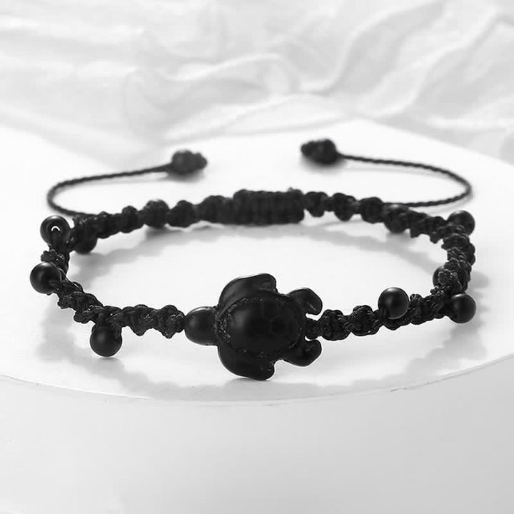Buddha Stones Pulsera protectora de cuerda trenzada con diseño de tortuga turquesa - Cuerda negra - image 7