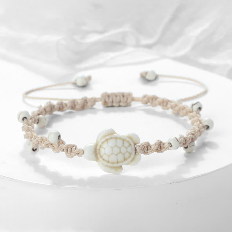 Buddha Stones Pulsera protectora de cuerda trenzada con diseño de tortuga turquesa - Cuerda Off-White - image 9
