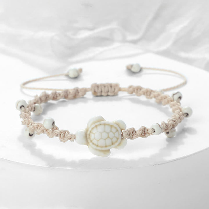 Buddha Stones Pulsera protectora de cuerda trenzada con diseño de tortuga turquesa - Cuerda Off-White - image 9