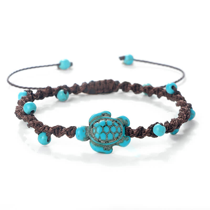 Buddha Stones Pulsera protectora de cuerda trenzada con diseño de tortuga turquesa - Cuerda marrón oscuro - image 18