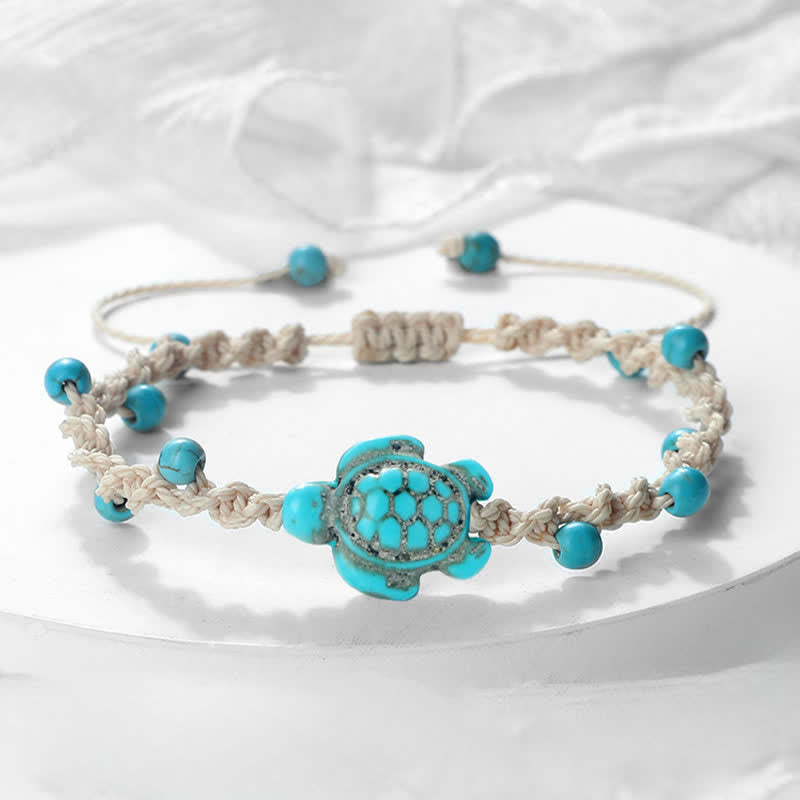 Buddha Stones Pulsera protectora de cuerda trenzada con diseño de tortuga turquesa - image 1