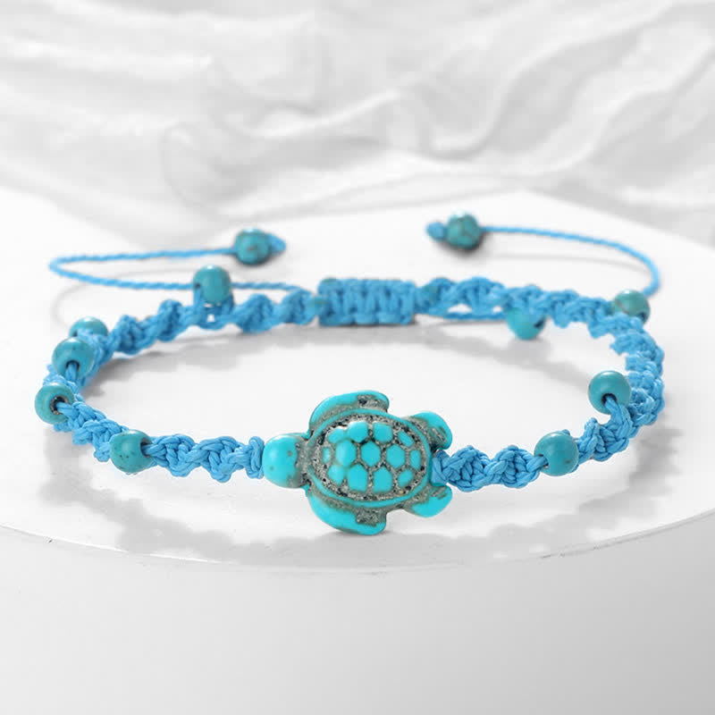 Buddha Stones Pulsera protectora de cuerda trenzada con diseño de tortuga turquesa - Cuerda azul cielo - image 16