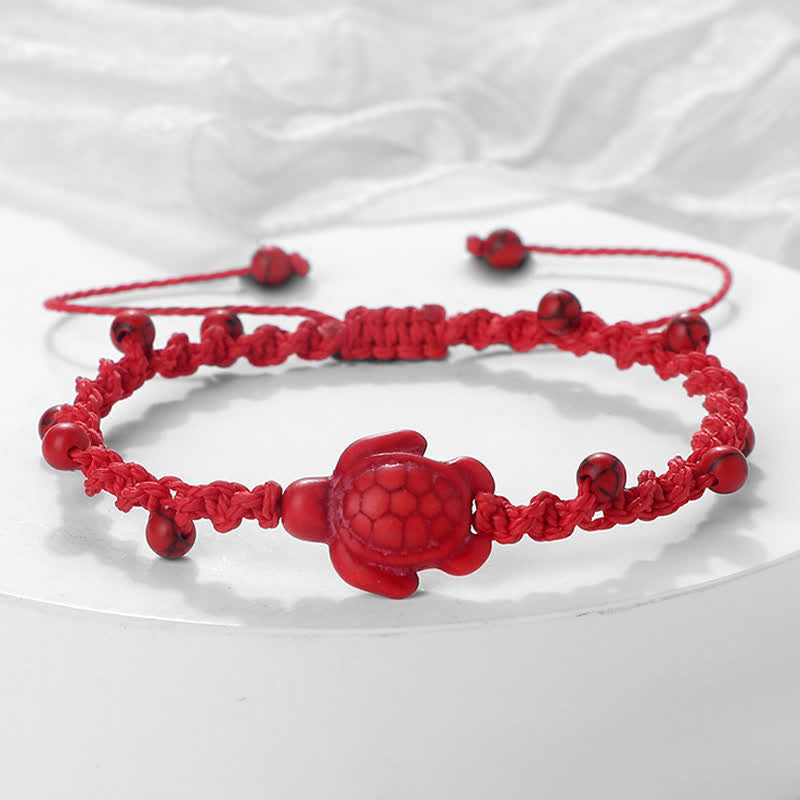 Buddha Stones Pulsera protectora de cuerda trenzada con diseño de tortuga turquesa - Cuerda roja - image 11