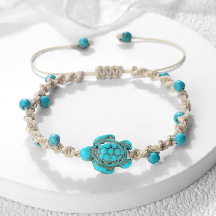 Buddha Stones Pulsera protectora de cuerda trenzada con diseño de tortuga turquesa - image 2