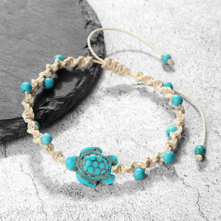 Buddha Stones Pulsera protectora de cuerda trenzada con diseño de tortuga turquesa - Cuerda blanca lechosa - image 0
