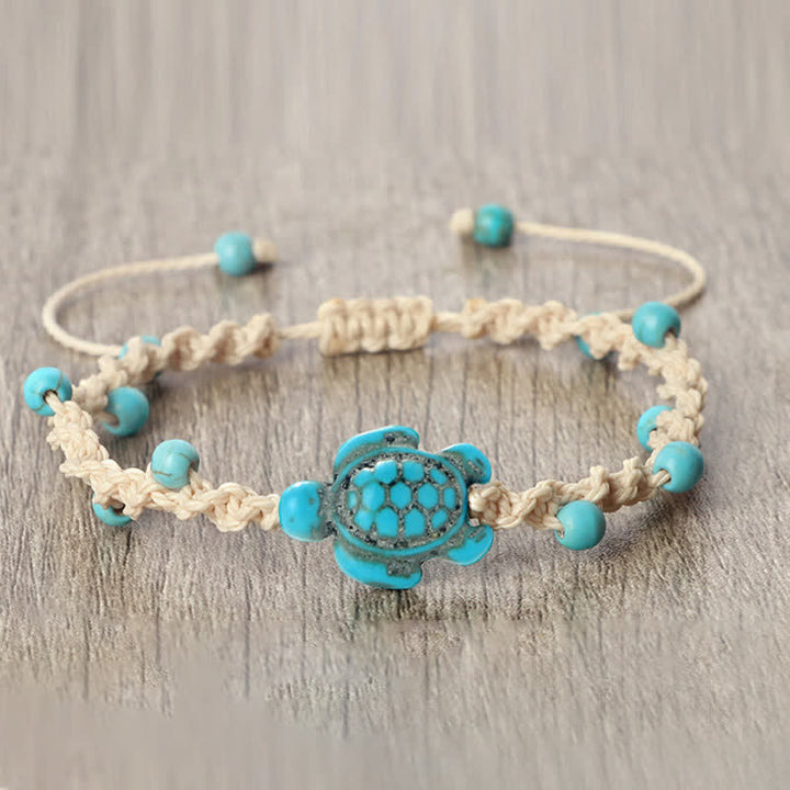 Buddha Stones Pulsera protectora de cuerda trenzada con diseño de tortuga turquesa - image 3