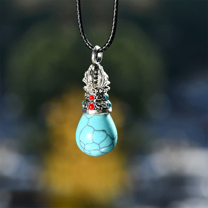 Buddha Stones Collar de cuerda de sabiduría con turquesa natural y ojo de tigre - Turquesa natural (el color puede variar) - image 0