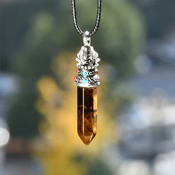 Buddha Stones Collar de cuerda de sabiduría con turquesa natural y ojo de tigre - Ojo de tigre natural (el color puede variar) - image 6
