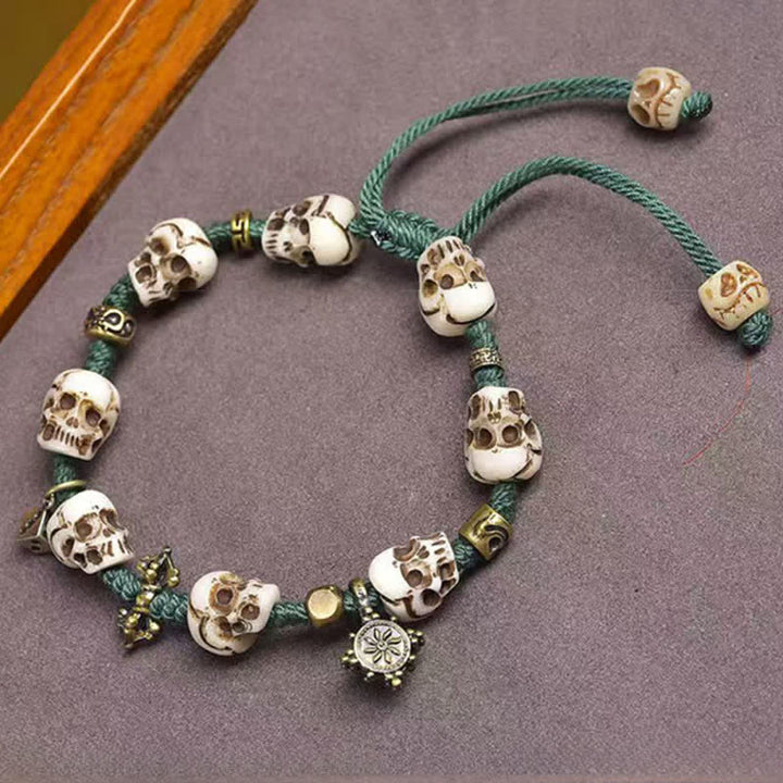 Buddha Stones Pulsera de cuentas de hueso El Señor del Bosque de los Cadáveres Nuevo Comienzo - Cuerda verde (circunferencia de la muñeca: 17-23 cm) - image 0