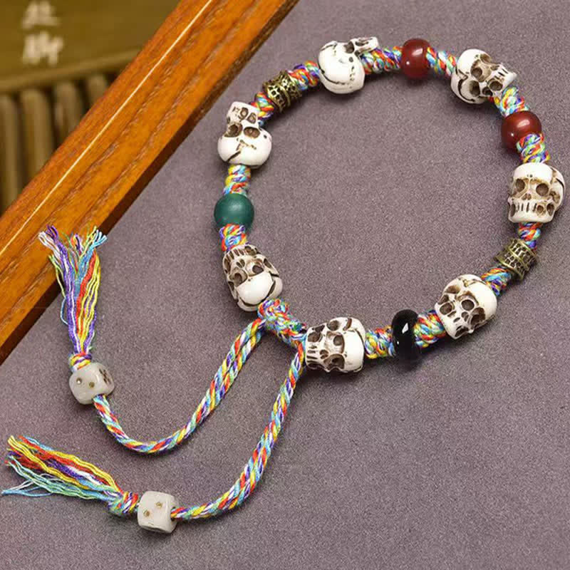 Buddha Stones Pulsera de cuentas de hueso El Señor del Bosque de los Cadáveres Nuevo Comienzo - Cuerda de colores (circunferencia de la muñeca: 17-23 cm) - image 7