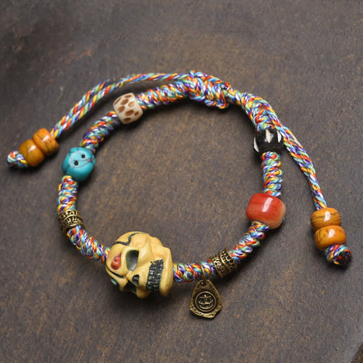 Buddha Stones Pulsera de cuerda trenzada con diseño de Bone, el Señor del Bosque de los Cadáveres, para alejar a los espíritus malignos. - Cuerda de colores (circunferencia de la muñeca: 17-23 cm) - image 5