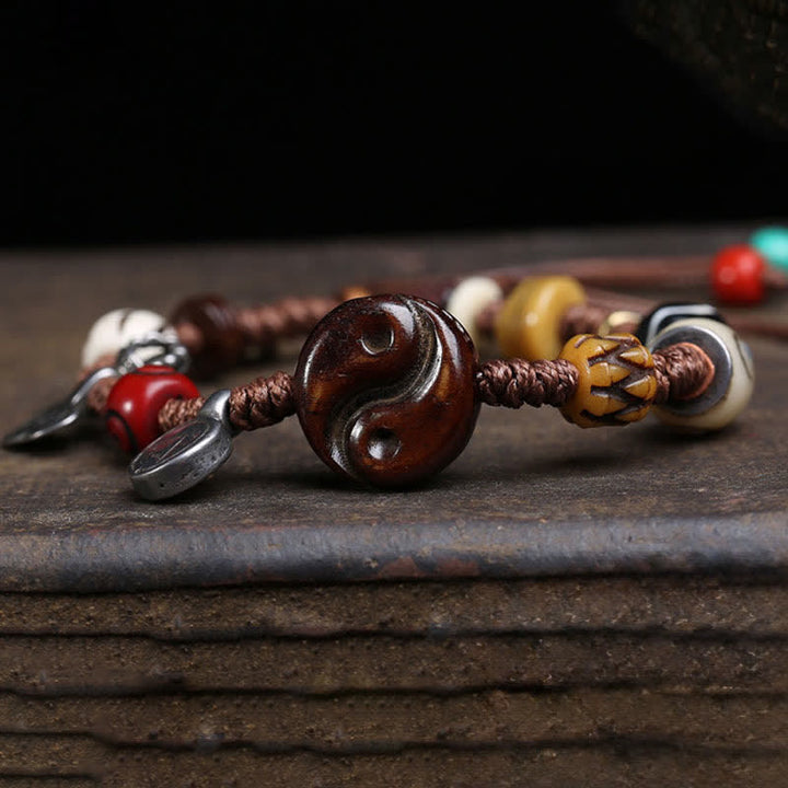 Buddha Stones Pulsera de equilibrio de cuerda trenzada Yin Yang de hueso - image 3