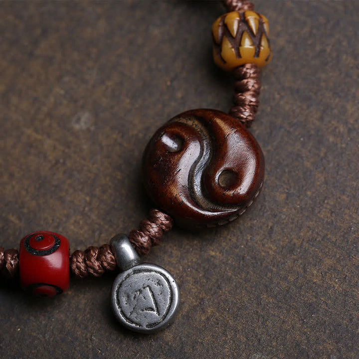 Buddha Stones Pulsera de equilibrio de cuerda trenzada Yin Yang de hueso - image 4