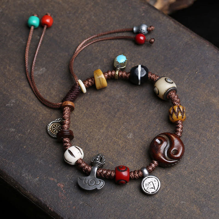 Buddha Stones Pulsera de equilibrio de cuerda trenzada Yin Yang de hueso - image 1