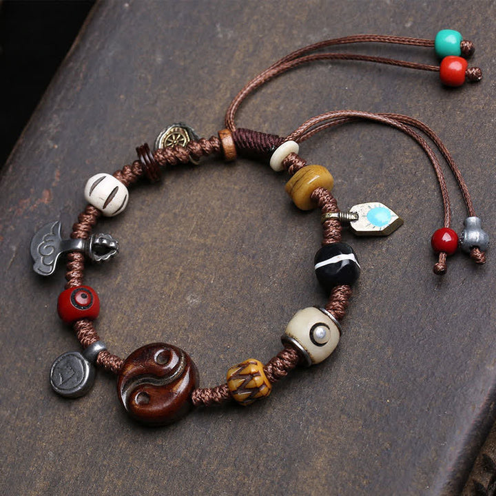 Buddha Stones Pulsera de equilibrio de cuerda trenzada Yin Yang de hueso - Yin Yang (Circunferencia de la muñeca: 17-23 cm) - image 0