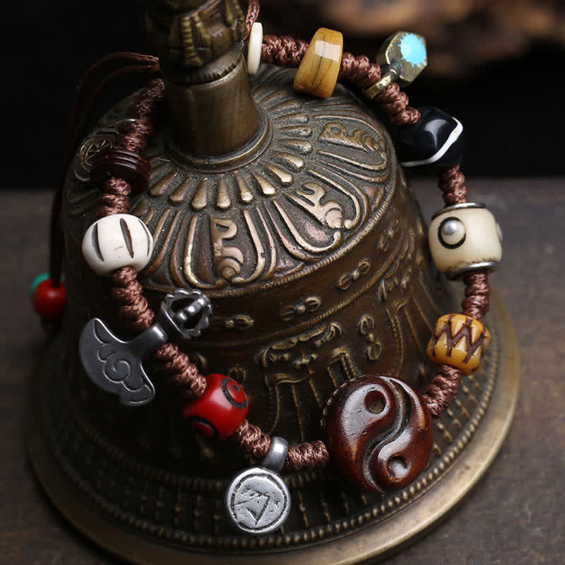 Buddha Stones Pulsera de equilibrio de cuerda trenzada Yin Yang de hueso - image 2