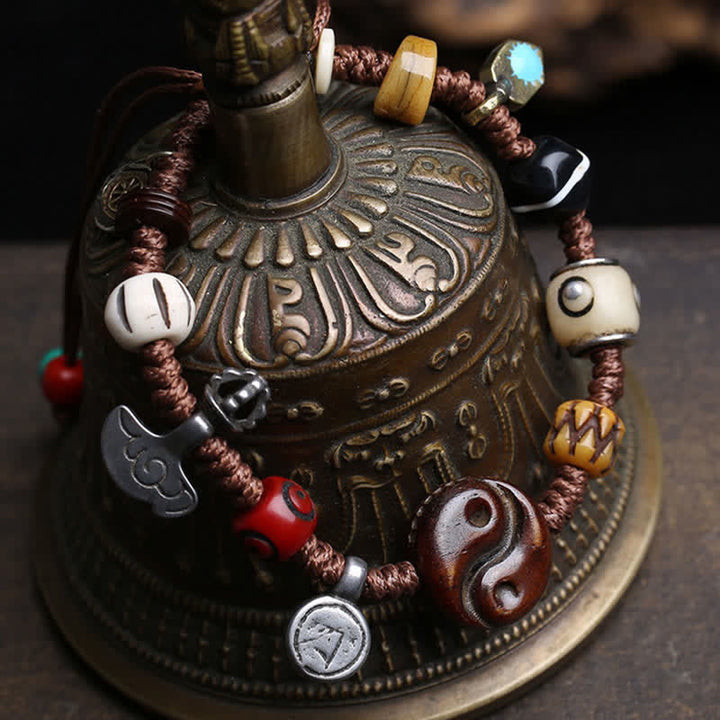 Buddha Stones Pulsera de equilibrio de cuerda trenzada Yin Yang de hueso - image 2