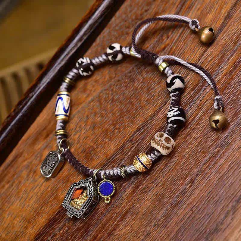 Buddha Stones Pulsera de la compasión con cuerda trenzada de Buda de cobre - image 1