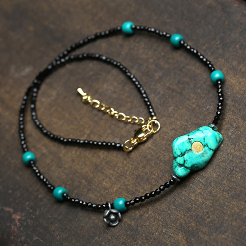 Buddha Stones Collar de fuerza con cuentas de turquesa y espinela negra - image 1