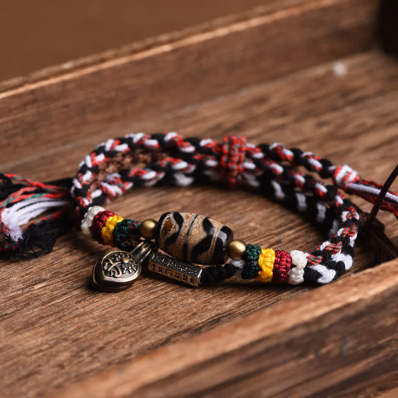 Buddha Stones Pulsera de la paz de cuerda trenzada de doble vuelta con cuentas Dzi Om Mani Padme Hum - image 1