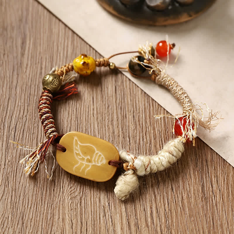 Buddha Stones Pulsera de la paz de cuerda trenzada con el personaje de Bone Fu - image 3